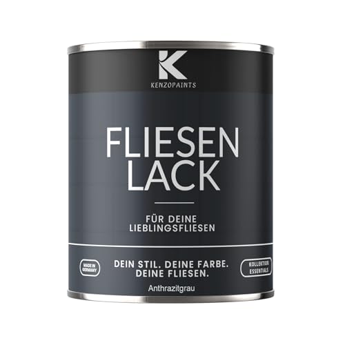 KENZOPAINTS Fliesenlack Fliesenfarbe Seidenmatt Farben Lack Fliesen Wand Boden Bad Küche Wandfliesen Bodenfliesen (Anthrazitgrau - RAL 7016, 750ml.)