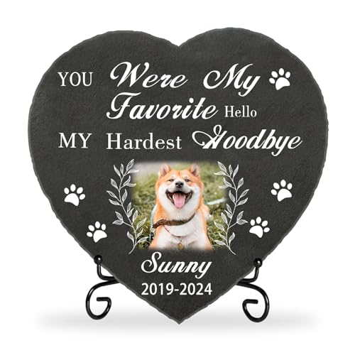 SCZQOVR Personalized Pet Memorial Stones for Dogs, Dog Memorial Gifts for Loss of Dog, Cat Memorial Gifts, Pet Tombstone, Dog Passing Away Gifts, Memorial Garden Stone Engraved with Photo (Heart 02)