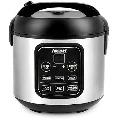 Aroma Housewares ARC-994SB Rice & Grain Cooker Slow Cook, Steam, Oatmeal, Risotto, 8-cup cooked/4-cup uncooked/2Qt, Stainless Steel