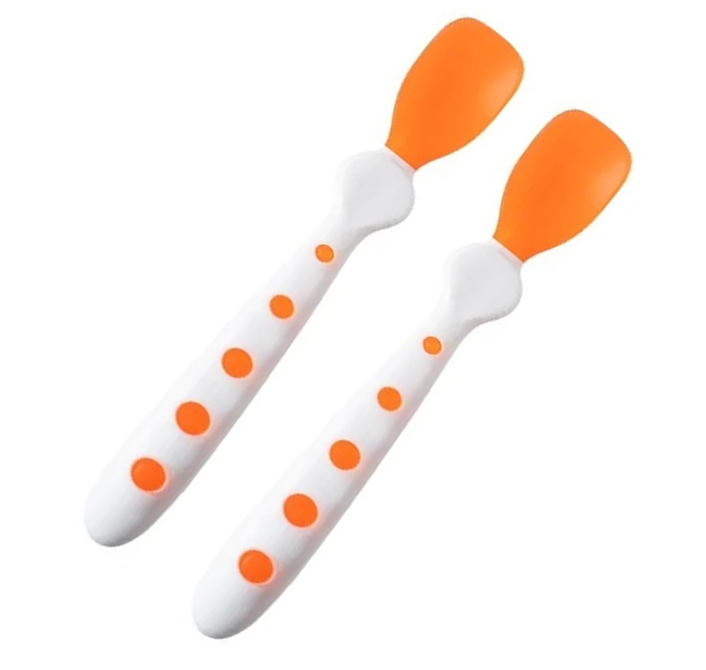 2 pcs soft silicone tip baby feeding heat sensitive colour changing temperature sensing spoon (orange)