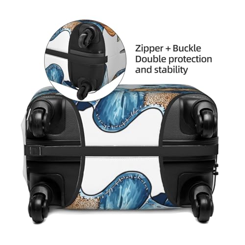 Blue Denim And Floral Fabric Scraps Ghost Elastic Travel Luggage Covers Dustproof Scratch-Resistant Suitcase Protector Fit 22-24 Inch2
