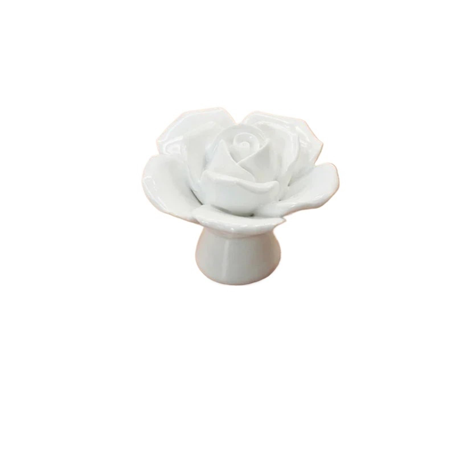Zyayng White 6Pcs Furniture Handles Hardware Ceramic Flower Rose Drawer Knobs Rural Cabinet Cupboard 41Mm Diameter 34Mm Height For Door(White)