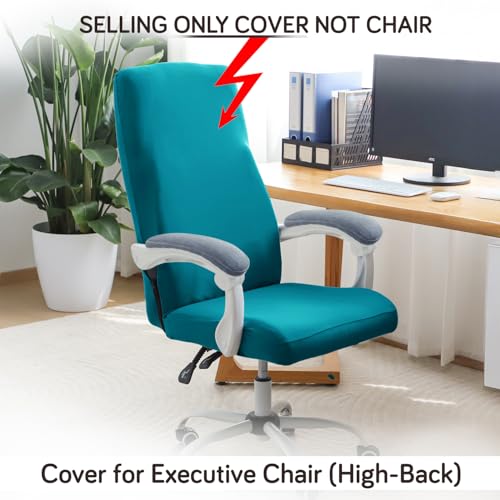 Image of HOKIPO Office Chair Cover for Executive Chair (High-Back) - 140 GSM Stretchable Fabric - Anti-Slip & Washable - Fits Tall & Big Office Chairs, Dark Cyan (AR-6204-DCYN)