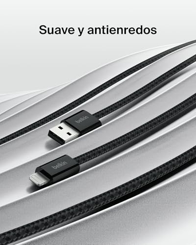 Cables para iPhone serie 14 Belkin USB-A a Lightning trenzados negros de 1,5m 4