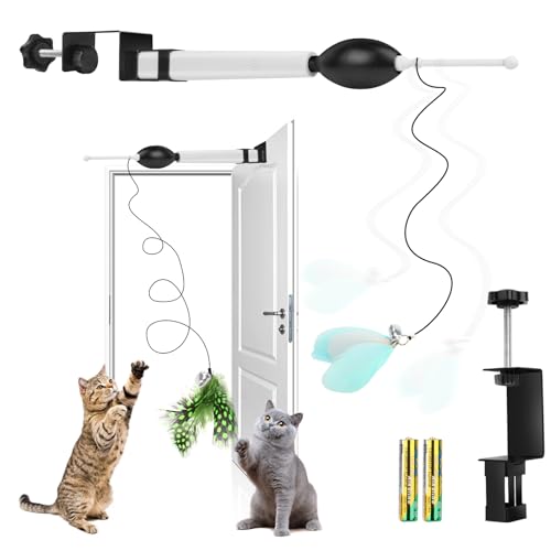 CHZUOBER Automatic Door Hanging Interactive Cat Toy for Indoor Cats - Retractable Feather With Long Elastic Rope - Exercise Kitten Toy With Auto Off String - Gifts for Cats