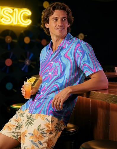 Image of Yoimira Hawaiian Shirts for Men, Print Mens Casual Short Sleeve Button Down Shirts Floral Aloha Beach Shirt