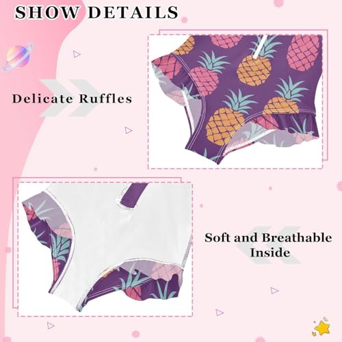 Girls One Piece Swimsuits Long Sleeve Swimsuit Zipper Bathing Suits Pineapple Tropical Purple4