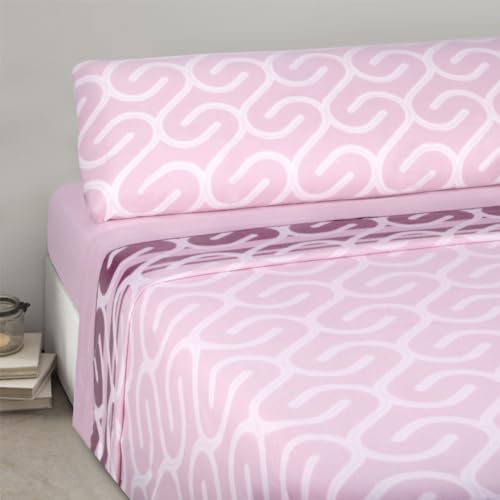 HOME MERCURY- Juego de Sábanas Térmicas para Invierno, Extra Suave y Ajustables, Juego Polar Pirineo de 3 Piezas Incluye Bajera Ajustable, Encimera y Funda Almohada. (Cama 135, Curvas Rosa)