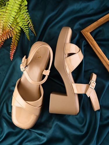 Image of XE Looks Elegant Block Heel Sandals | Front Strap with Intricate Embellishments | Padded Insole for Comfort | Trendy and Lightweight |For Girls