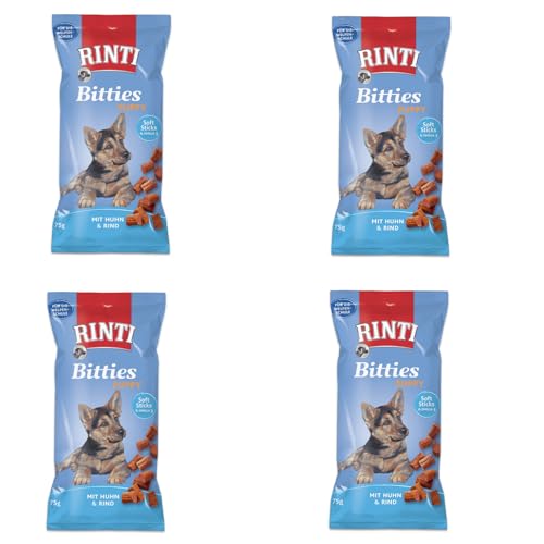 Rinti Bitties Puppy - Huhn & Rind | 4er Pack | 4 x 75 g | Ergänzungsfuttermittel für heranwachsende Hunde | Mit Omega 3 für die Gehirnentwicklung | Ohne Zucker & Soja