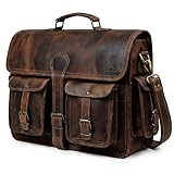 cuero Leather Messenger Bag for Men, 16 Inch Laptop Crossbody, Vintage Handmade Leather Shoulder Satchel Bag for Men, Full Grain Business Briefcase for Office/Work/Travel - Brown