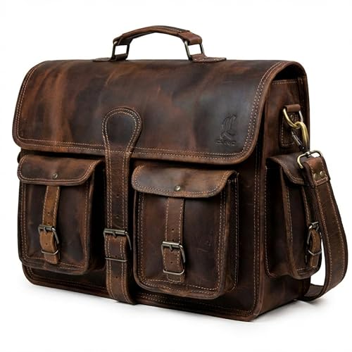 Leather Messenger Bag for Men, 16" Laptop, Brown