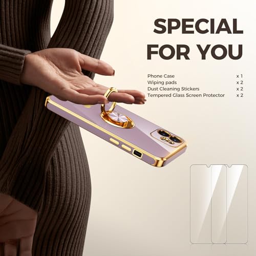 Coque iPhone 11 violet clair avec 2 verres trempés et anneau