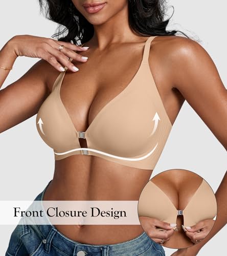 DEANGELMON Front Closure Bras for Women Racerback Bra No Underwire Seamless Push Up T-Shirts Bras Supportive Womens Bralettes2