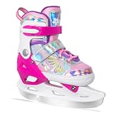 Nattork Mädchen-Eislaufschuhe für Kinder, 4-Fach verstellbar, Butterfly-Eislaufschuhe mit Fleecefutter für draußen und die Eisbahn (Schmetterling-Rosa, XS (22-26 EU))