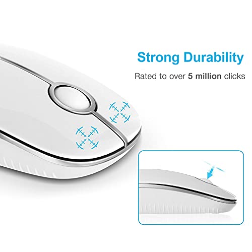 Image of VssoPlor Wireless Mouse, 2.4G Slim Portable Computer Laptop Mouse with Nano Receiver Quiet Silent Optical Mice for Notebook, PC, Laptop, Computer-White and Silver