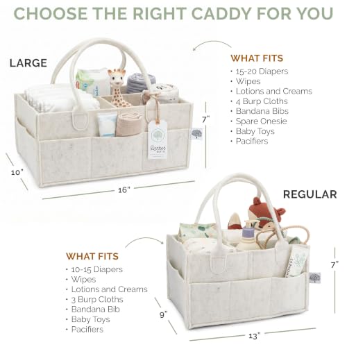 Image of Parker Baby Co. Felt Diaper Caddy Organizer - Large, White | Portable nursery storage bin for diapers, wipes, bottles & baby essentials for home /car. Soft felt, foldable design 13x9x7 inch