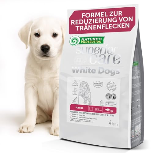 Nature's Protection Superior Care Hundefutter Trocken mit Weißfisch und Reis - Hypoallergenes Trockenfutter für Junior Weiße Hunde Aller Rassen - Omega 3 & 6 - Haut, Fell & Tränenflecken (4 kg)