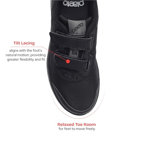 Image of Plaeto Aspire Unisex Black School Shoes for Boys and Girls | Uniform Shoes for Kids | Tilt Lace up Closure, Breathable Upper | Multiplay Sports Shoes - Girl | Boy | Child | Kids School Shoes Black