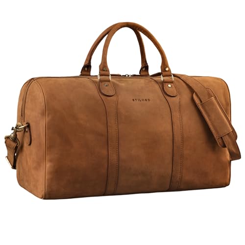 STILORD 'Vivaldo' Vintage Weekender Herren Reisetasche Damen Leder Groß Elegante Wochenend Tasche Travel Bag zum Umhängen Handgepäck Echtleder, Farbe:tan - Dunkelbraun