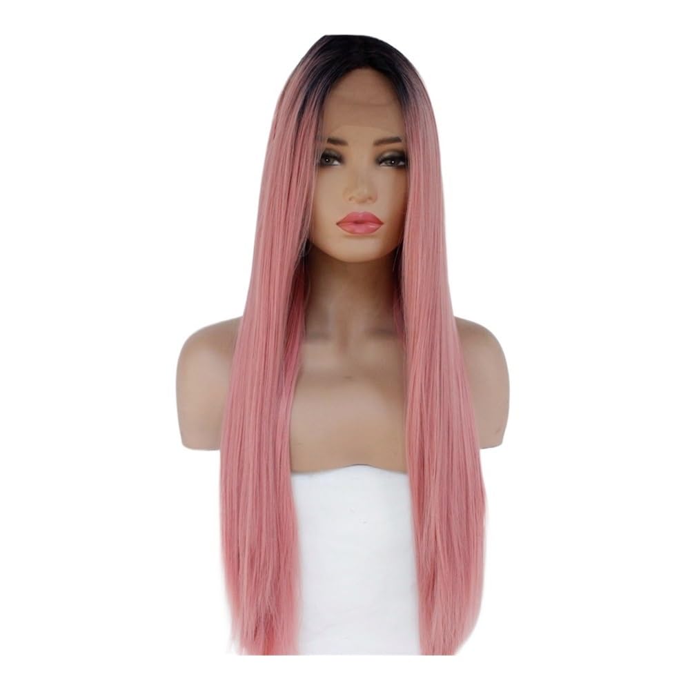 xiuling4568 13x3 Synthetic Lace Front Wig - Glueless Ready to Wear Wigs for Women,Ombre Black Pink Hairs Extensions(24inch)