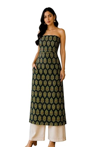Image of Ethnics of Kutch Women's Ajrakh Modal Silk Natural Dye Hand Block Print Unstitched Kurta Fabric (For Lenght - Refer Bullet Point Below)