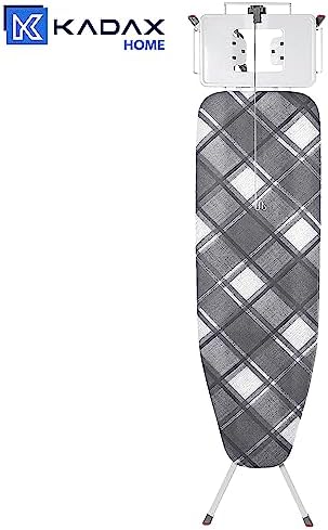 KADAX Składana deska do prasowania, 120 x 38 cm, deska do prasowania z gniazdkiem, deska do prasowania z antypoślizgowymi nóżkami, deska do prasowania z regulacją wysokości z półką na żelazko (w