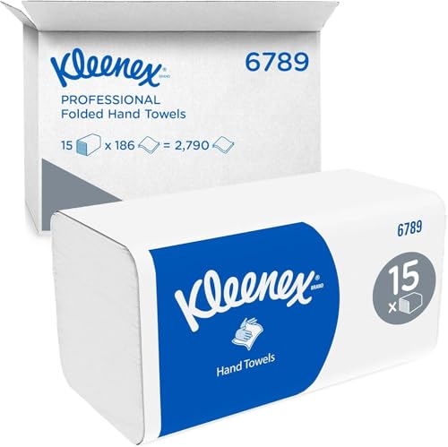 Kleenex Toallas de Papel Plegado 6789, 2 Capas, Tecnología Absorbente, 15 Paquetes x 186 Hojas (2.790 total)