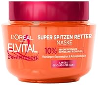L’Oréal Paris Elvital Anti Spliss Haarmaske für langes, geschädigtes Haar, Intensive Haarkur zum Ausspülen, Mit pflanzlichen Vitaminen und Rizinus-Öl, Dream Length Super Aufbau Maske, 1 x 300 ml