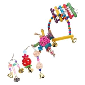 6pcs Toys Wooden Playset Bird Cage Parakeet Perch Toy Parrot Cage Toy Wood Parrot Ladder Bird Ladder Parakeet Cage Swing Bird Stand Striped Bass Hammock The Swing Birds