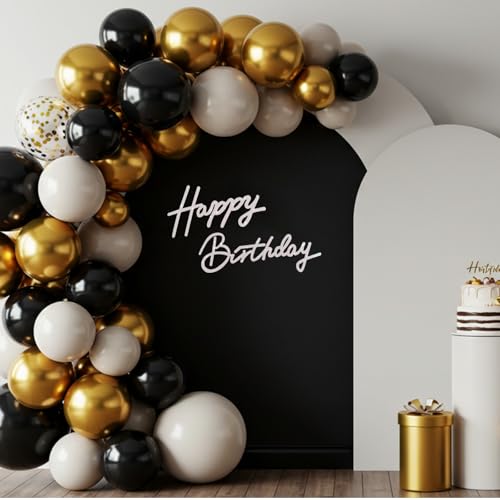 Image of TONIFUL Happy Birthday Sign for Backdrop - Glitter White Felt Banner - Includes Dot Glue - Perfect for Birthday Party Backdrop,Wall Decr,Balloon Arch,Photo Background