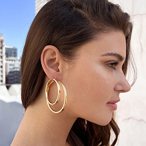 Ooopel CHUNKY-GOLD-60MM-EH-488 4Mm Thick Gold Chunky Earrings Steling Silver Post Hoops Earrings thumb #4