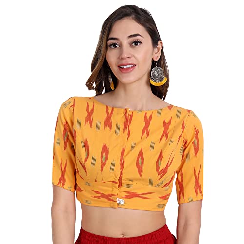 Image of JISB Women's Ikkat Cotton Elbow Length Sleeve Blouse