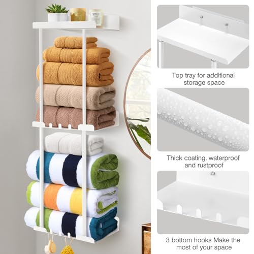 Handtuchhalter ohne Bohren – Stabile Handtuch Aufbewahrung fürs Badezimmer | Handtuchhalter mit Haken | Modernes Bad Zubehör für Handtücher(Weiß 2)