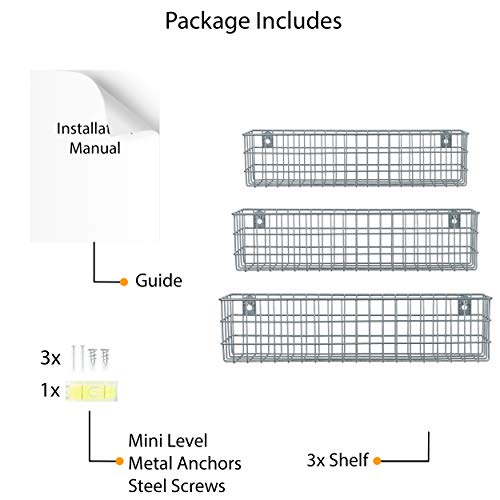 Wall35 Kansas Wall Mounted Metal Wire Baskets For Kitchen Pantry Organization And Storage, Varying Sizes Hanging Fruit Basket Set Of 3 Gray #TOP5