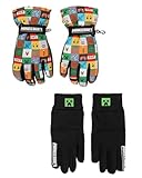 Bioworld Minecraft Youth Ski Gloves Creeper Steve Chicken Diamond Sword Design with Sure Grip Liners (L/XL)