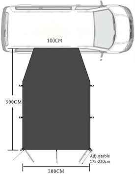Gdfnmogo SUV Awning Sun Canopy 300X200cm Shelter Adjustable Height 180-200cm Easy Setup 6 Min For Motorhome Van Campervan Black