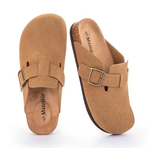 mazeskin Genuine Leather Orthopedic Clogs Slippers with Comfortable Arch Support,