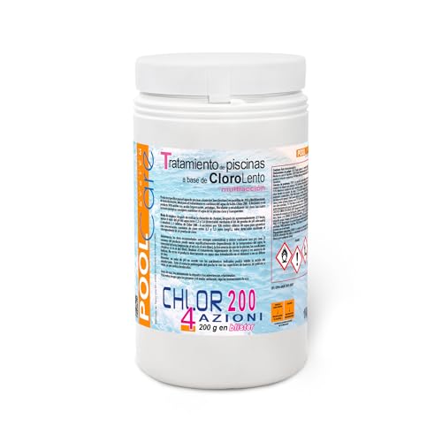Pool Care Chlor 200 4 Azioni 1Kg - In Pastiglie Da 200 Gr. Attivo Al 90%, Cloro Multiazione A Lenta Dissoluzione Per Piscine