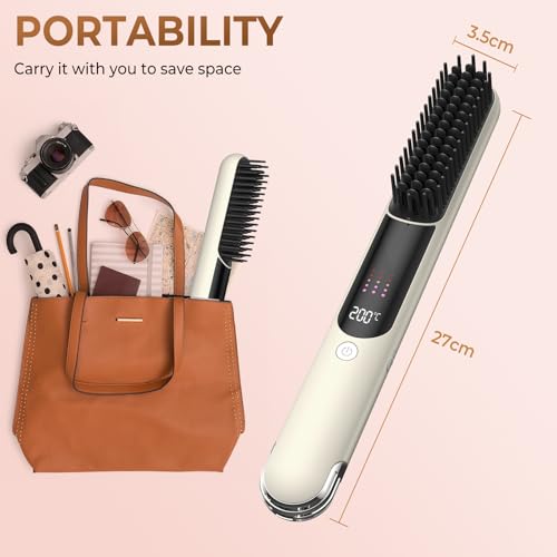 Image of UKLISS Cordless Hair Straightener Brush USB-C Rechargeable Portable Travel Hair Straightening Comb with Ionic Ceramic Technology Anti-Frizz Heated Brush 4 Temperature Settings for Smooth Hair Styling