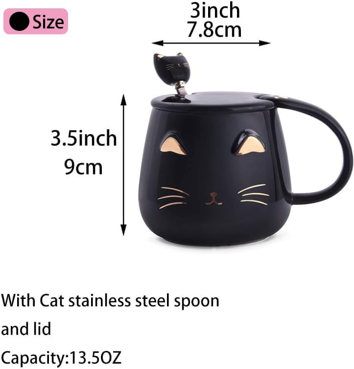 Miniatura 4 de Taza de café de cerámica rosa con diseño de gato lindo hecho a mano con cuchara de acero inoxidable, taza de gatito, tazas únicas de chocolate