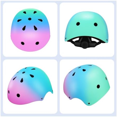 Color Gradient Adjustable Kids' Helmet with Knee & Elbow Pads Set | Multi-Sport Safety Gear for Boys & Girls Ages 3-14 | Skateboarding, Scooters, Roller & Inline Skating, Longboarding — view 6