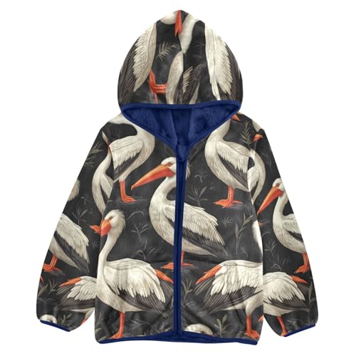 Pelican Pattern Print Design Toddler Fleece Jacket Girl Boys Hooded Fleece Jacket Coat Warm Outwear Zip-up 3-10T
