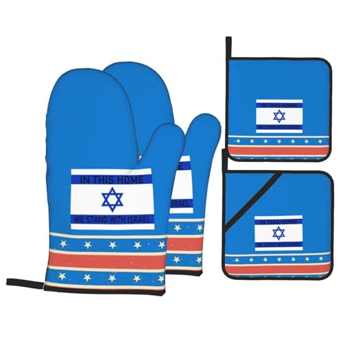 YVNUM Israel Support Oven Mitts & Pot Holders 4pcs Set