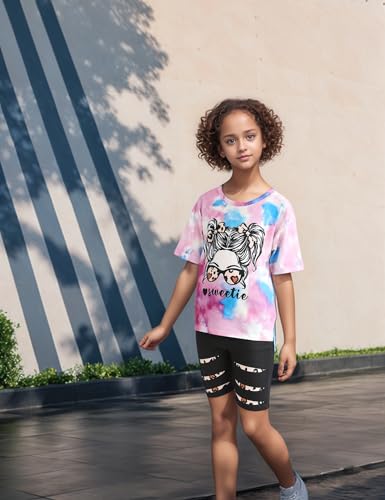 Image of Girls Clothes Short Sleeve Tie Dye Top Shorts and Pants 2PCS Girls Summer Outfits Size 6-16
