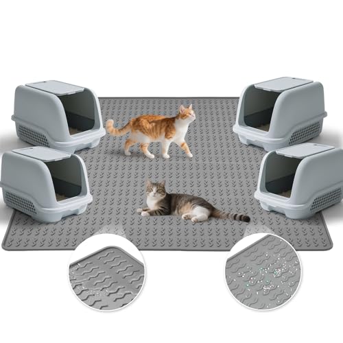 Colewin Cat Litter Mat,47x35in Extra Large Litter Mats Silicone,Waterproof Floor Litter Box Mat Indoor,Jumbo Washable Cats Litter Mat Litter Trapping Mat Easy Clean XXL(Grey)