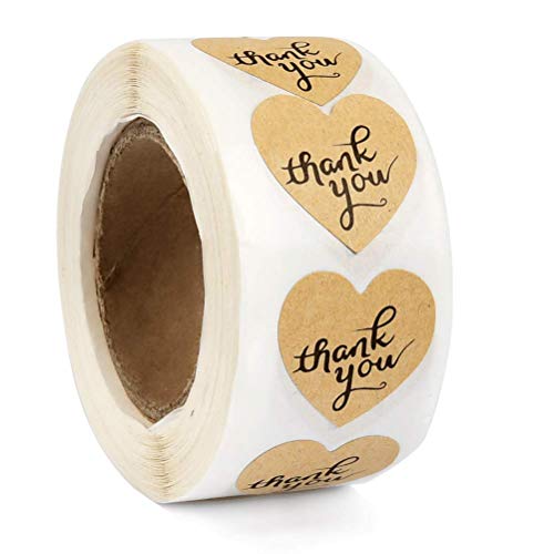 OFNMY 1.5 Gold Heart Shape Thank You Stickers, 500 Stickers/Roll, Foil Decorative Sealing Labels, Gift Tags, Gift Stickers, Handmade Stickers, Kraft Stickers