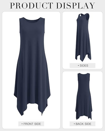 Image of AUSELILY Women's Summer Dresses Casual Sleeveless Midi Tank Beach Dress | Women's Asymmetrical Hem Sundress with Side Pockets, Great for Beach, Vacation & Daily Wear