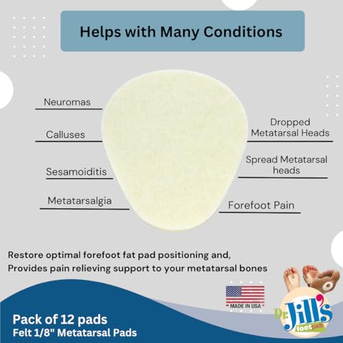 Image of Dr. Jill's Foot Pads, Latex Free, YJ10-2048, Metatarsal Pad 1 /8 inch Felt (12 Pack) Ball of Foot Pad