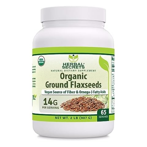 Herbal Secrets USDA Organic Ground Flaxseeds 2 Lbs Powder | 14 Grams Per Serving | 65 Servings | Excellent Vegan Source of Fiber & Omega -3 Fatty Acids | Non-GMO (2 Lb | 1 Pack) Cover